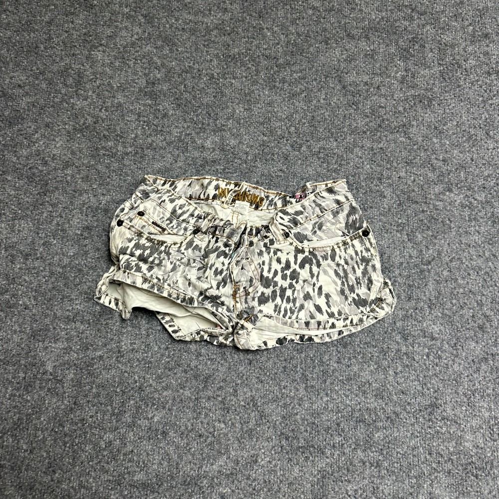 Billabong Shorts Womens Size 30 Grey Leopard Print Low Rise Denim Cuffed Mini